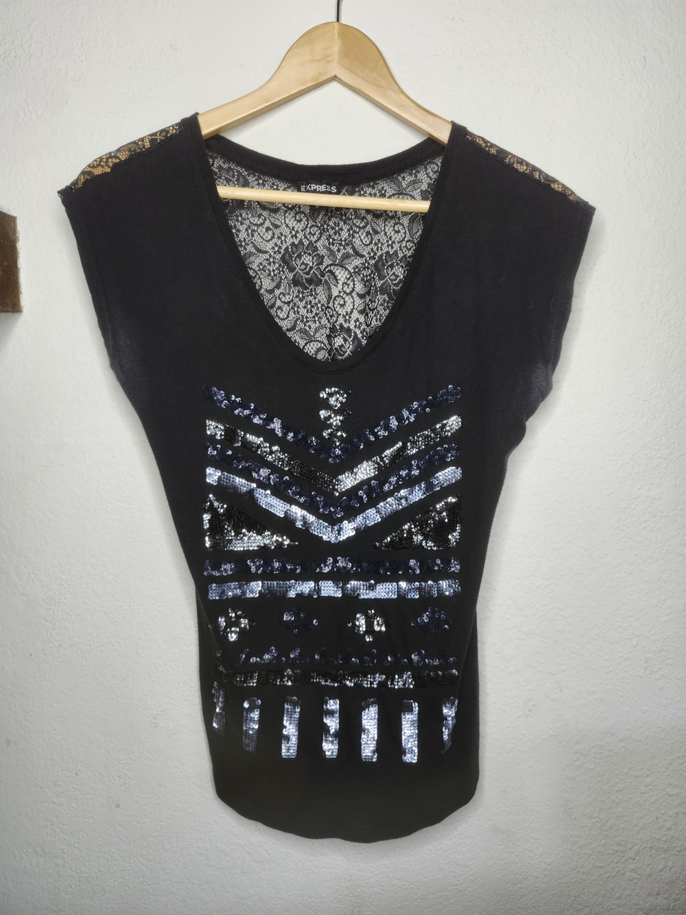 Express Black Sequin & Lace V-Neck Camisole
